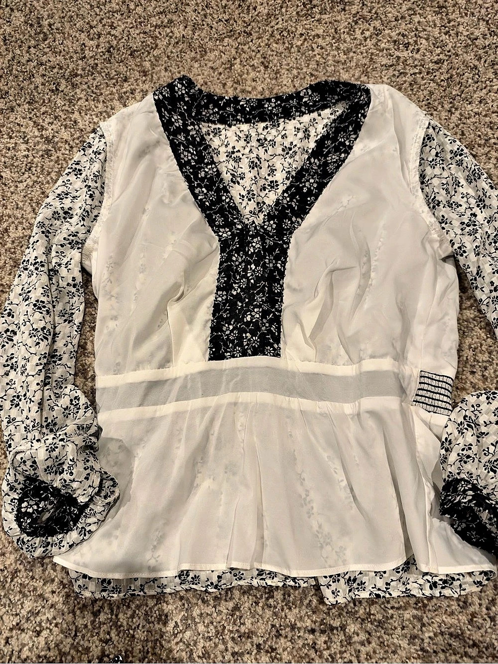 Madewell HAF62 Floral Peplum Blouse in White & Black Size XS - Picture 7 of 10